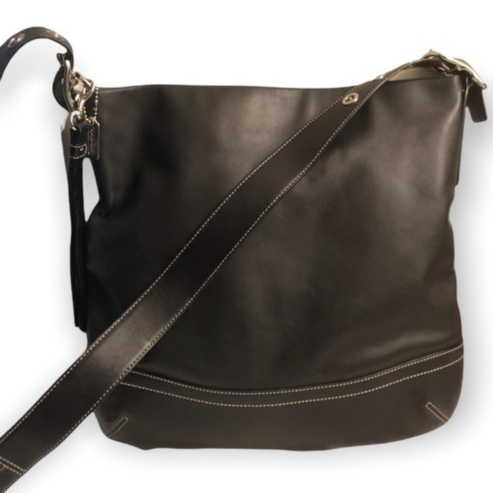 Coach black leather convertible duffle messenger bag